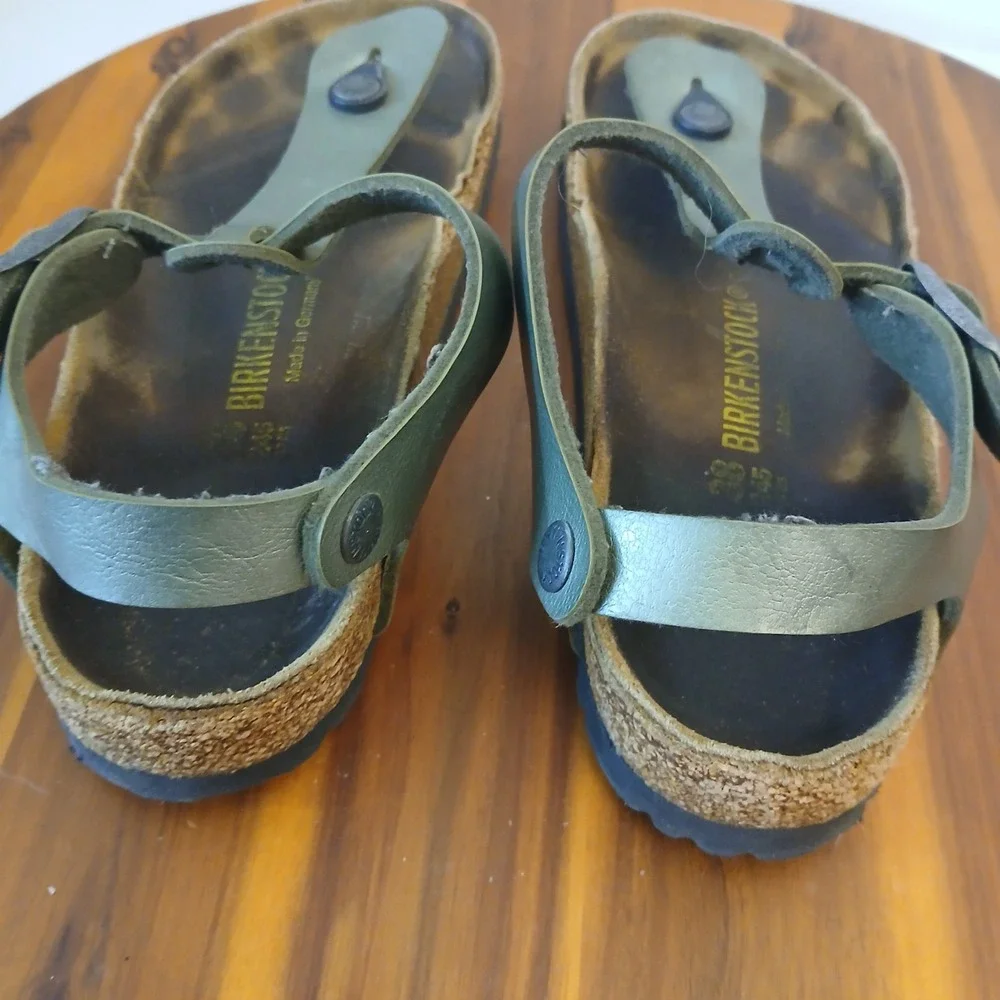 Birkenstock Kairo Sandals Womens 38 Green Leather Ankle Strap Thong Cork